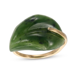 Jade Leaf Ring in 14K Gold