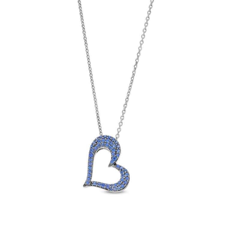 Blue and White Lab-Created Sapphire Reversible Tilted Open Heart Pendant in Sterling Silver|Peoples Jewellers