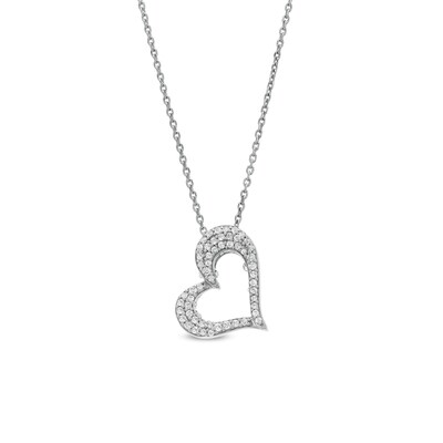 Blue and White Lab-Created Sapphire Reversible Tilted Open Heart Pendant in Sterling Silver
