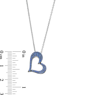 Blue and White Lab-Created Sapphire Reversible Tilted Open Heart Pendant in Sterling Silver