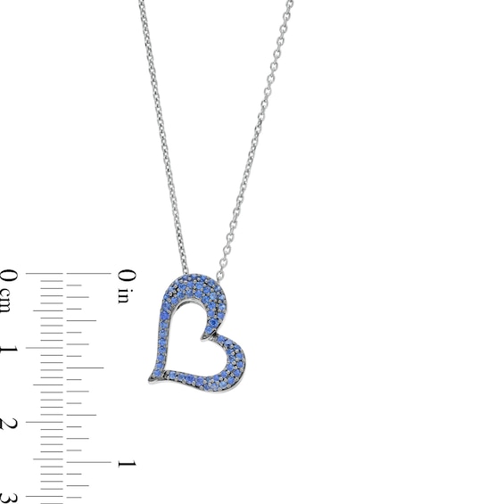 Blue and White Lab-Created Sapphire Reversible Tilted Open Heart Pendant in Sterling Silver