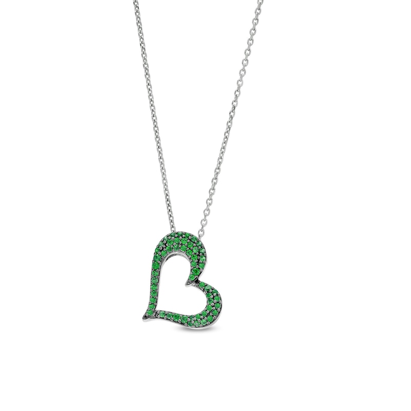 Lab-Created Emerald and White Lab-Created Sapphire Reversible Tilted Open Heart Pendant in Sterling Silver|Peoples Jewellers