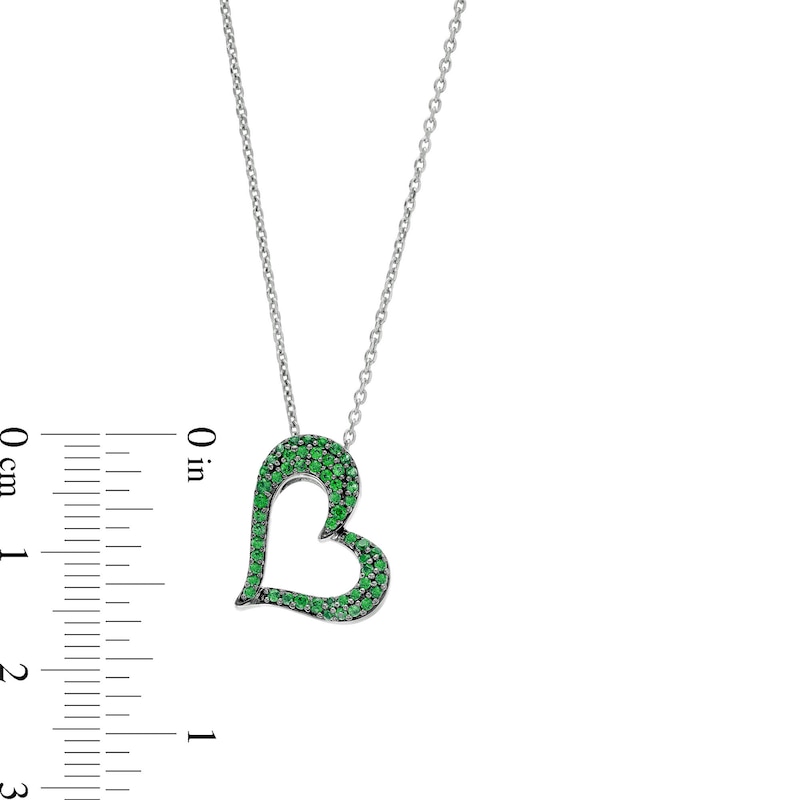 Main Image 6 of Lab-Created Emerald and White Lab-Created Sapphire Reversible Tilted Open Heart Pendant in Sterling Silver