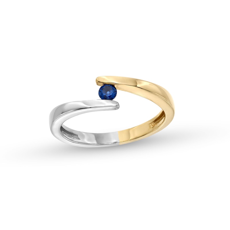 Blue Sapphire Solitaire Bypass Open Shank Ring in 10K Two-Tone Gold|Peoples Jewellers