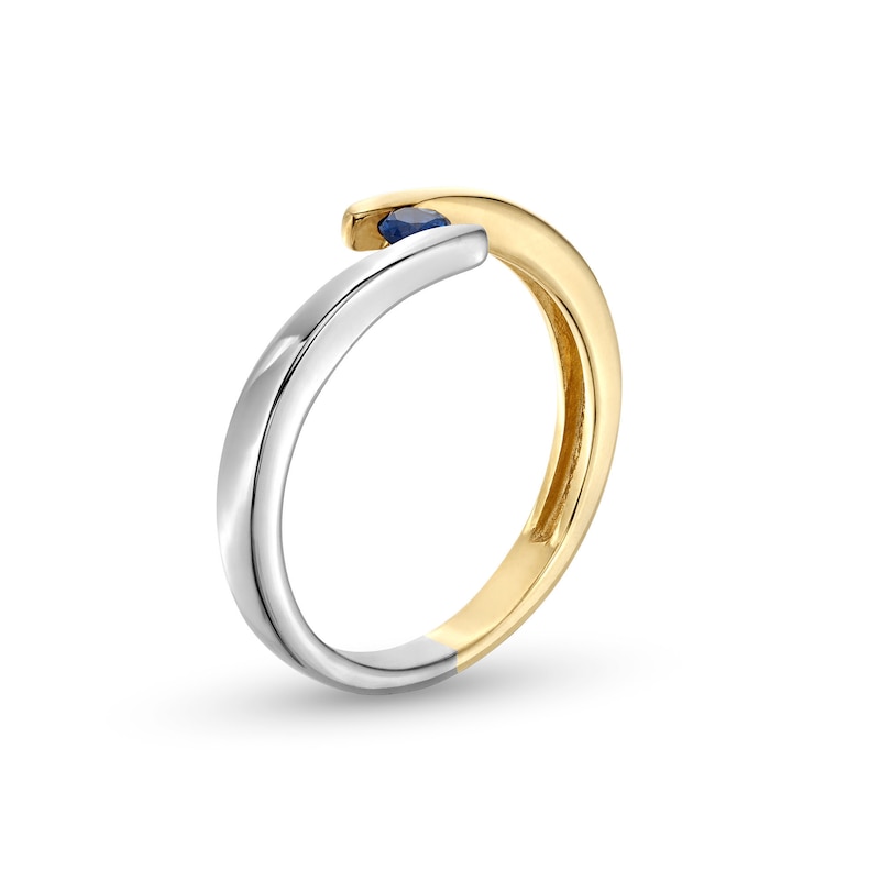 Main Image 3 of Blue Sapphire Solitaire Bypass Open Shank Ring in 10K Two-Tone Gold