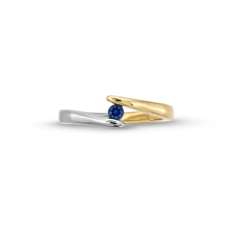 Main Image 4 of Blue Sapphire Solitaire Bypass Open Shank Ring in 10K Two-Tone Gold