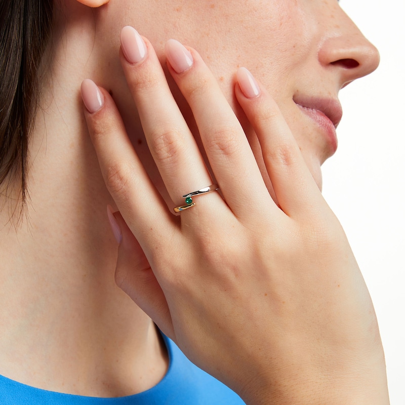 Main Image 2 of Emerald Solitaire Bypass Open Shank Ring in 10K Two-Tone Gold