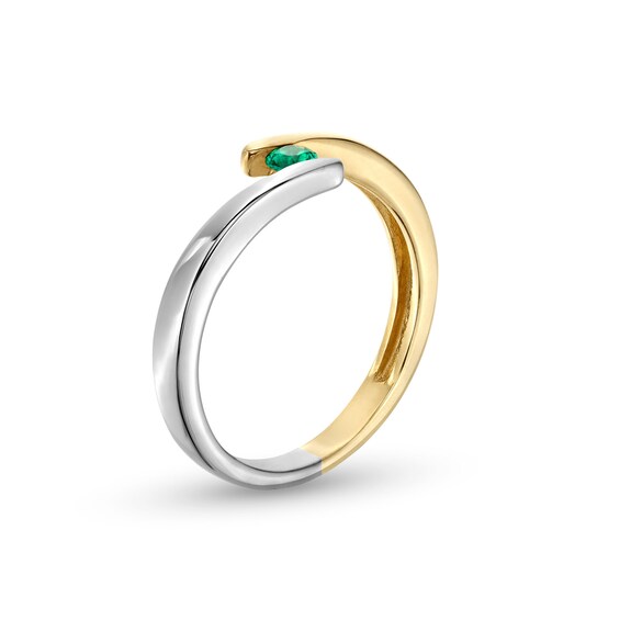 Emerald Solitaire Bypass Open Shank Ring in 10K Two-Tone Gold