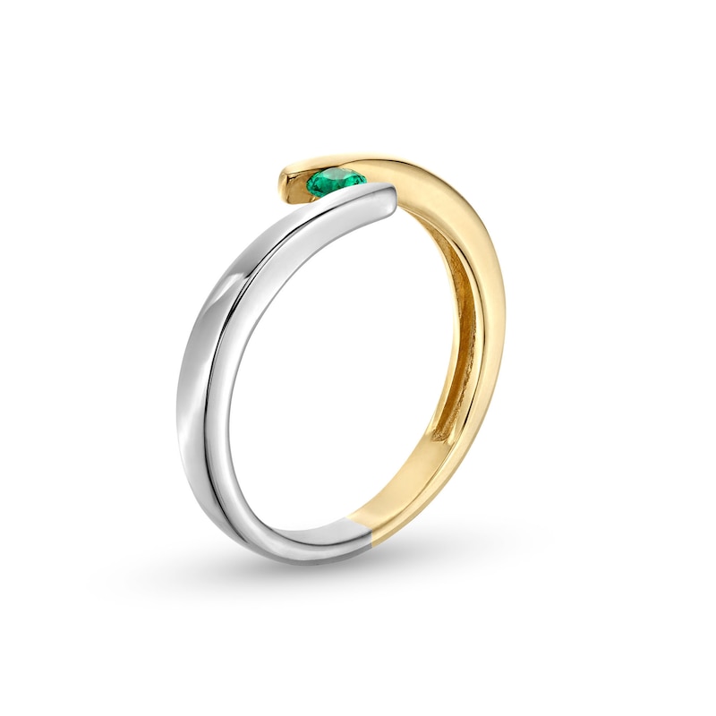 Main Image 3 of Emerald Solitaire Bypass Open Shank Ring in 10K Two-Tone Gold