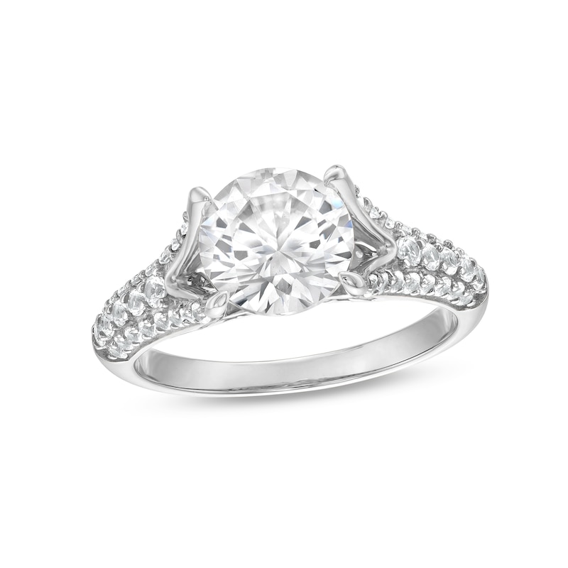 Main Image 1 of 8.0mm White Lab-Created Sapphire Triple Row Split Shank Ring in Sterling Silver
