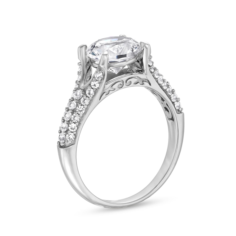 Main Image 3 of 8.0mm White Lab-Created Sapphire Triple Row Split Shank Ring in Sterling Silver