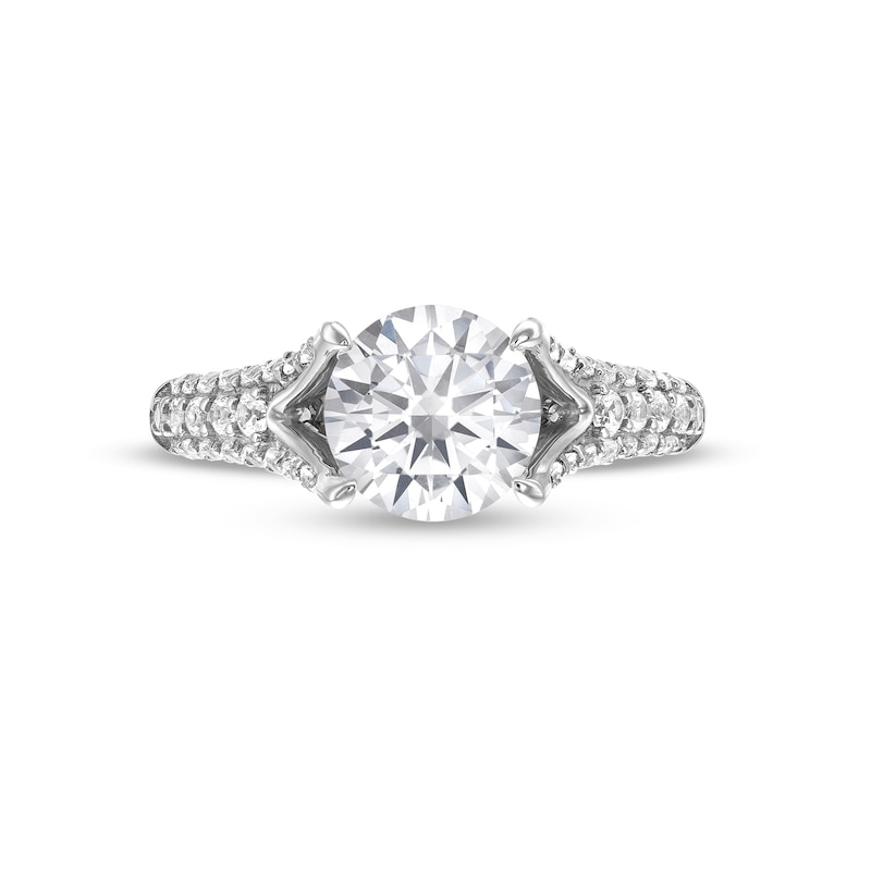 Main Image 4 of 8.0mm White Lab-Created Sapphire Triple Row Split Shank Ring in Sterling Silver