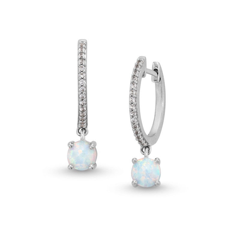 Main Image 1 of 5.0mm Lab-Created Opal and White Lab-Created Sapphire Drop Earrings in Sterling Silver