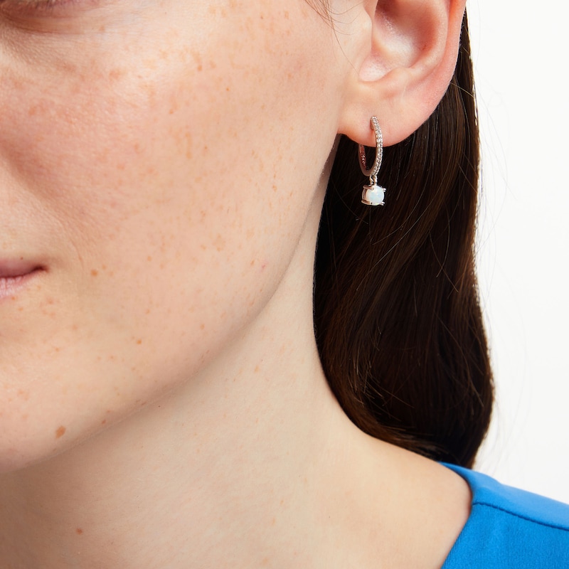 5.0mm Lab-Created Opal and White Lab-Created Sapphire Drop Earrings in Sterling Silver|Peoples Jewellers