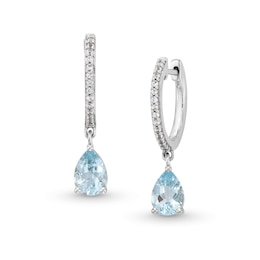 Pear-Shaped Aquamarine and White Lab-Created Sapphire Drop Earrings in Sterling Silver