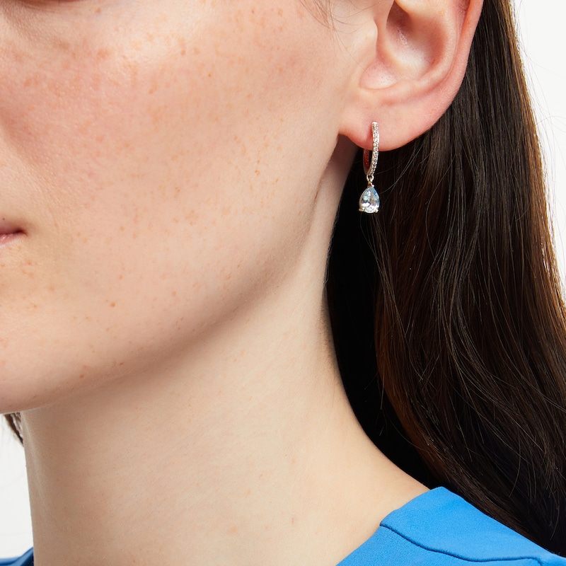 Main Image 2 of Pear-Shaped Aquamarine and White Lab-Created Sapphire Drop Earrings in Sterling Silver