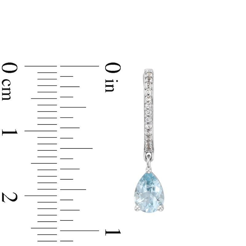 Main Image 3 of Pear-Shaped Aquamarine and White Lab-Created Sapphire Drop Earrings in Sterling Silver
