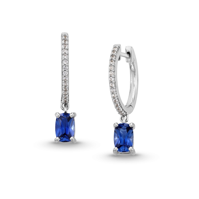 Cushion-Cut Blue and White Lab-Created Sapphire Drop Earrings in Sterling Silver|Peoples Jewellers