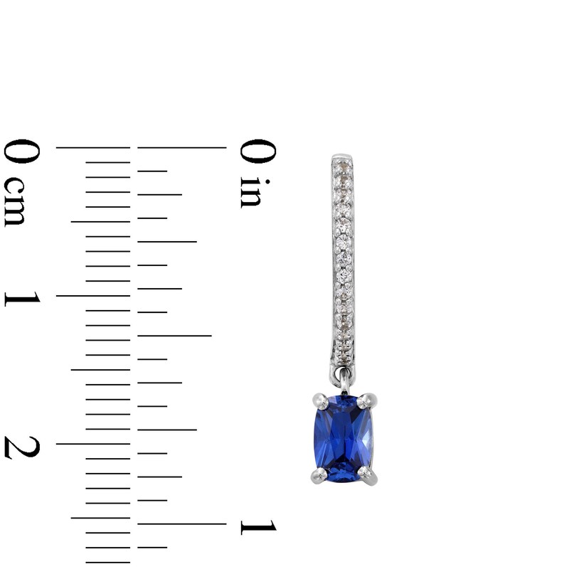 Main Image 3 of Cushion-Cut Blue and White Lab-Created Sapphire Drop Earrings in Sterling Silver