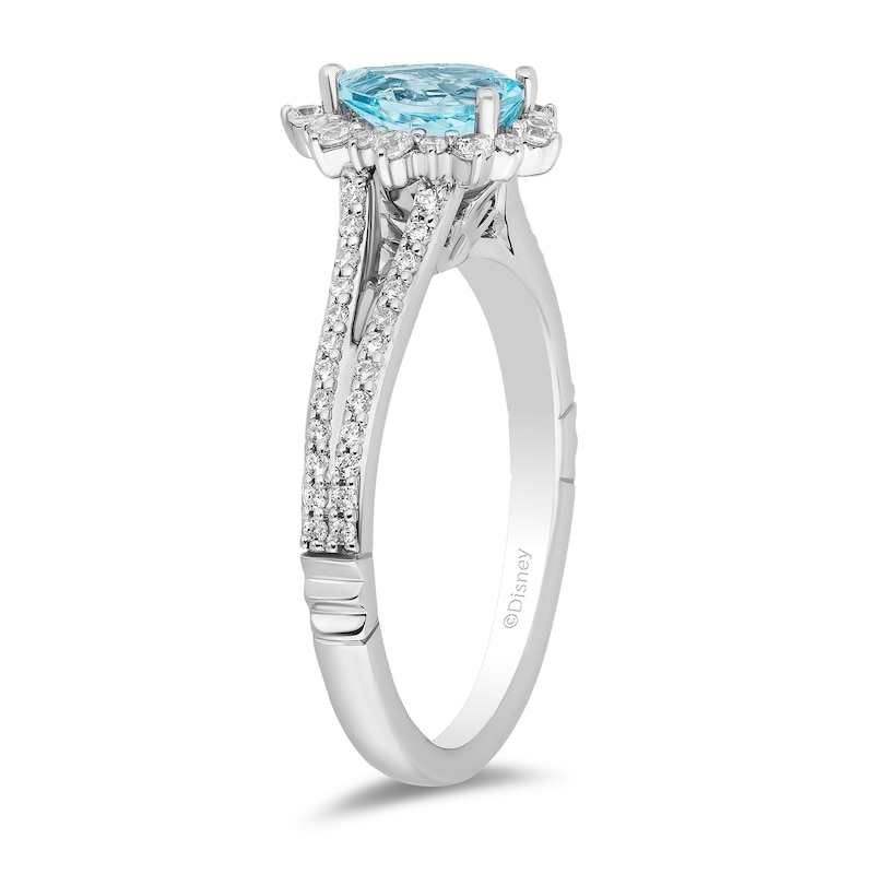Enchanted Disney Elsa Pear-Shaped Sky Blue Topaz and 0.37 CT. T.W. Diamond Frame Engagement Ring in 14K White Gold|Peoples Jewellers