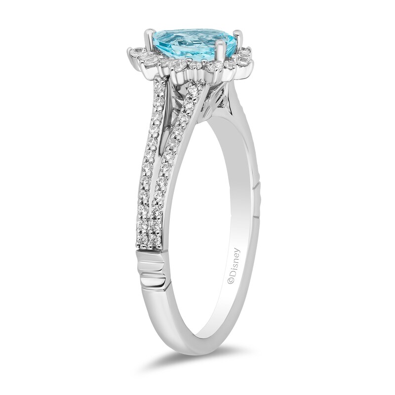 Enchanted Disney Elsa Pear-Shaped Sky Blue Topaz and 0.37 CT. T.W. Diamond Frame Engagement Ring in 14K White Gold