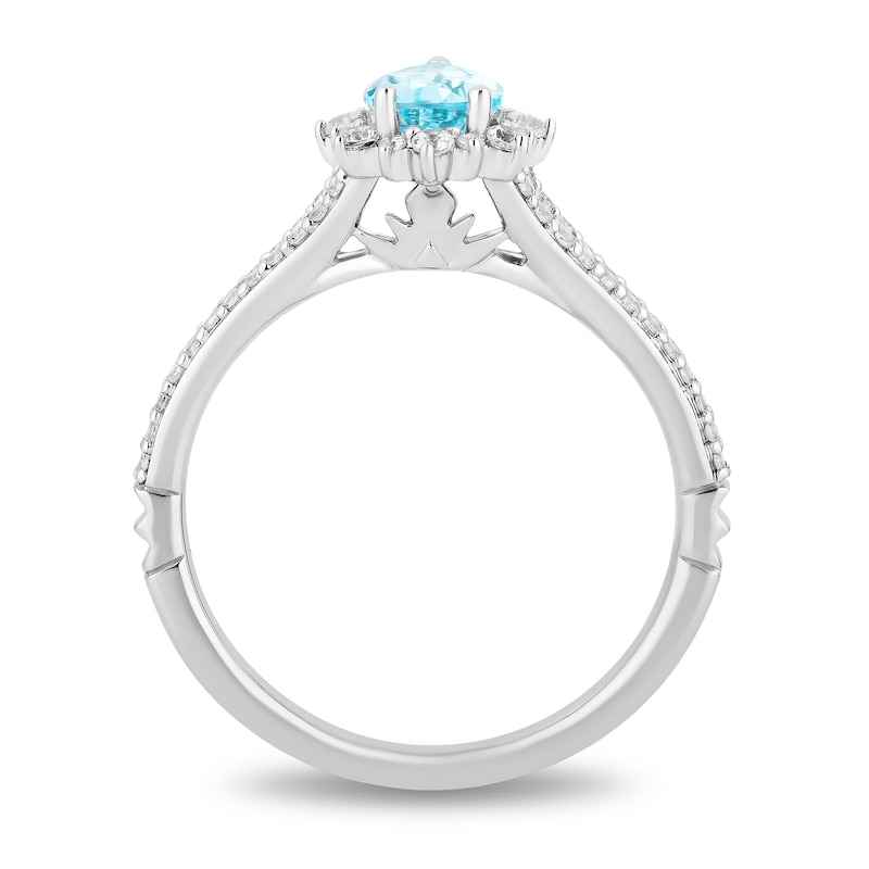 Enchanted Disney Elsa Pear-Shaped Sky Blue Topaz and 0.37 CT. T.W. Diamond Frame Engagement Ring in 14K White Gold