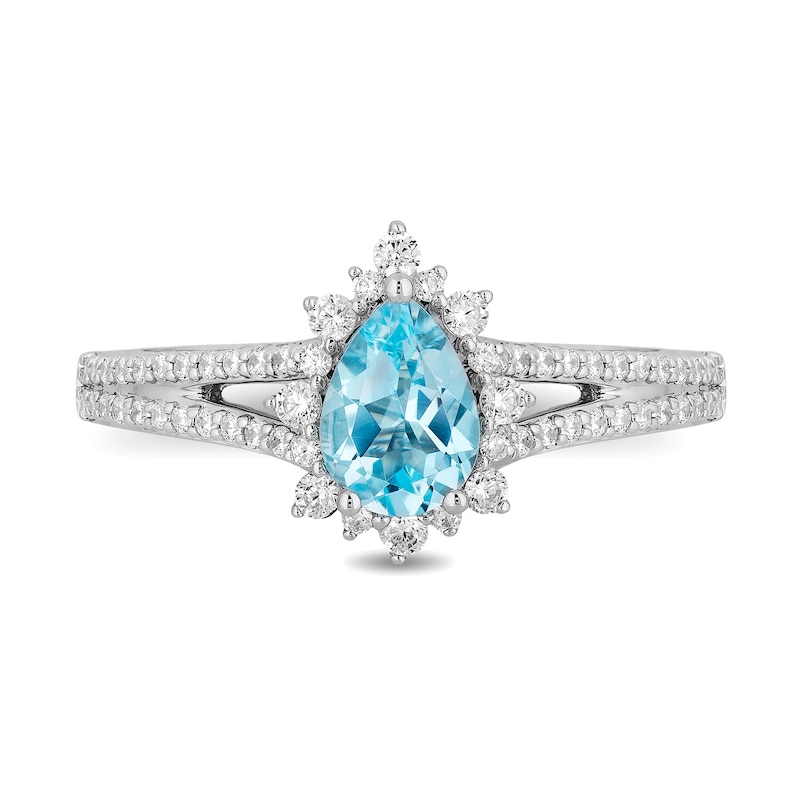 Enchanted Disney Elsa Pear-Shaped Sky Blue Topaz and 0.37 CT. T.W. Diamond Frame Engagement Ring in 14K White Gold|Peoples Jewellers