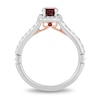 Thumbnail Image 2 of Enchanted Disney Cushion-Cut Garnet and 0.29 CT. T.W. Diamond Scallop Frame Engagement Ring in 14K White Gold - Size 7