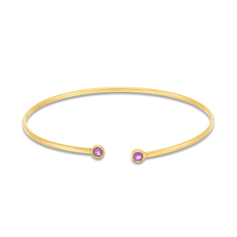 Bezel-Set Amethyst Open Bangle in 14K Gold|Peoples Jewellers