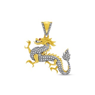 Lab-Created Ruby and 0.25 CT. T.W. Diamond Dragon Necklace Charm in 10K Gold