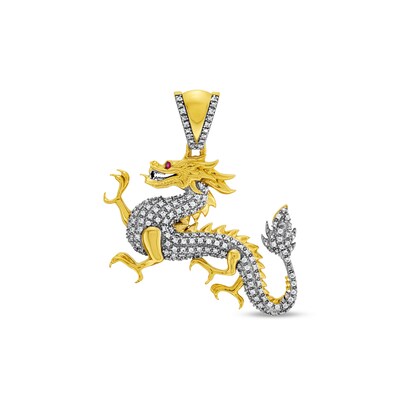Lab-Created Ruby and 0.25 CT. T.W. Diamond Dragon Necklace Charm in 10K Gold