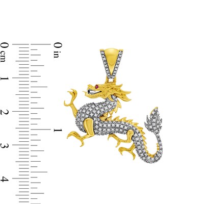 Lab-Created Ruby and 0.25 CT. T.W. Diamond Dragon Necklace Charm in 10K Gold