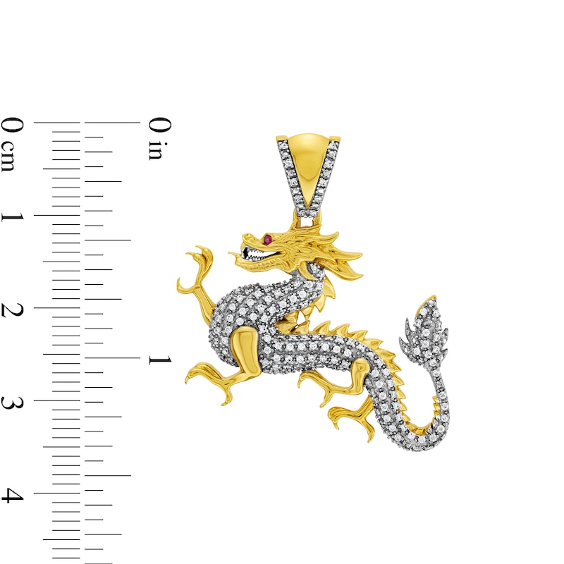 Main Image 2 of Lab-Created Ruby and 0.25 CT. T.W. Diamond Dragon Necklace Charm in 10K Gold