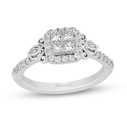 Enchanted Disney Cinderella 0.95 CT. T.W. Quad Princess-Cut Diamond Frame Engagement Ring in 14K White Gold - Size 7