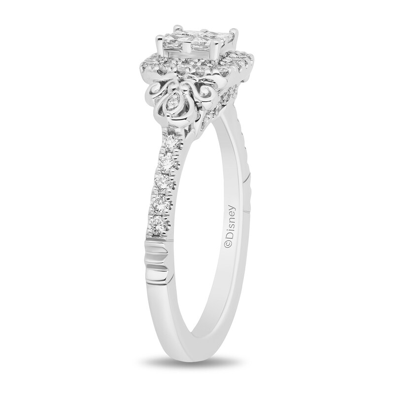 Enchanted Disney Cinderella 0.95 CT. T.W. Quad Princess-Cut Diamond Frame Engagement Ring in 14K White Gold - Size 7|Peoples Jewellers