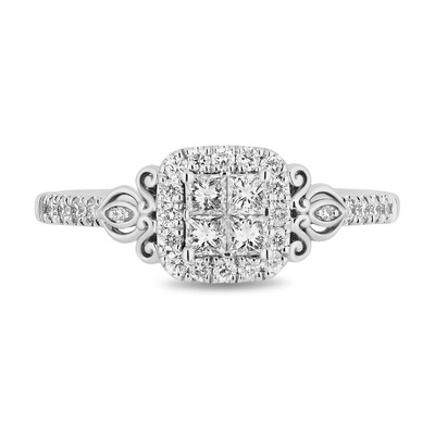 Enchanted Disney Cinderella 0.95 CT. T.W. Quad Princess-Cut Diamond Frame Engagement Ring in 14K White Gold - Size 7