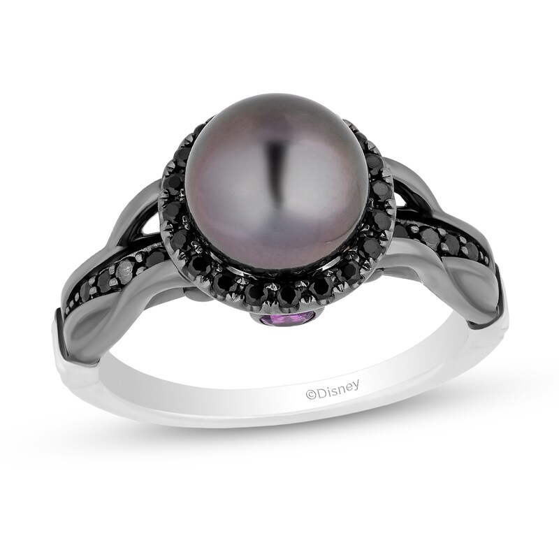 Enchanted Disney Villains Ursula Black Tahitian Cultured Pearl and Black Diamond Engagement Ring in 14K White Gold