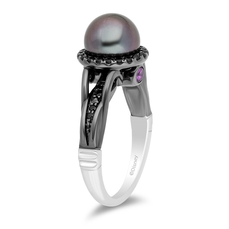 Enchanted Disney Villains Ursula Black Tahitian Cultured Pearl and Black Diamond Engagement Ring in 14K White Gold