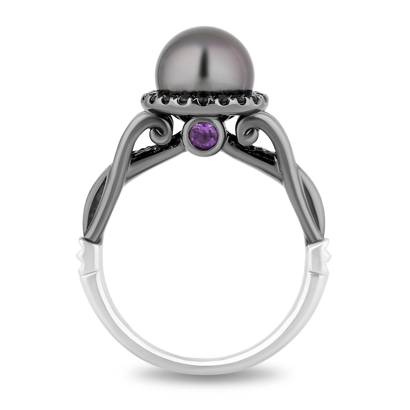 Enchanted Disney Villains Ursula Black Tahitian Cultured Pearl and Black Diamond Engagement Ring in 14K White Gold