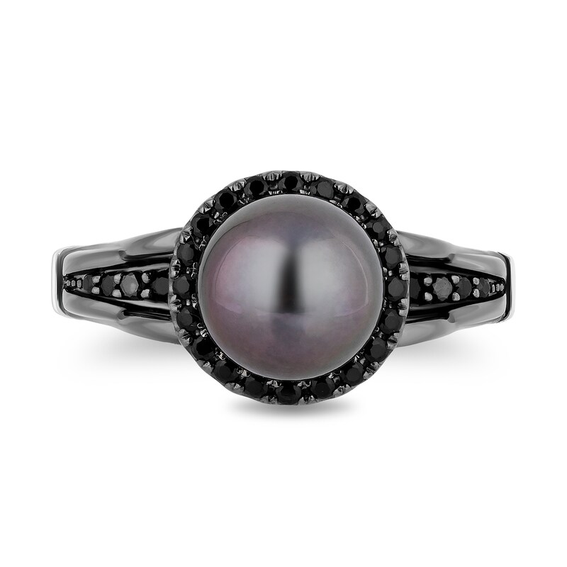 Enchanted Disney Villains Ursula Black Tahitian Cultured Pearl and Black Diamond Engagement Ring in 14K White Gold