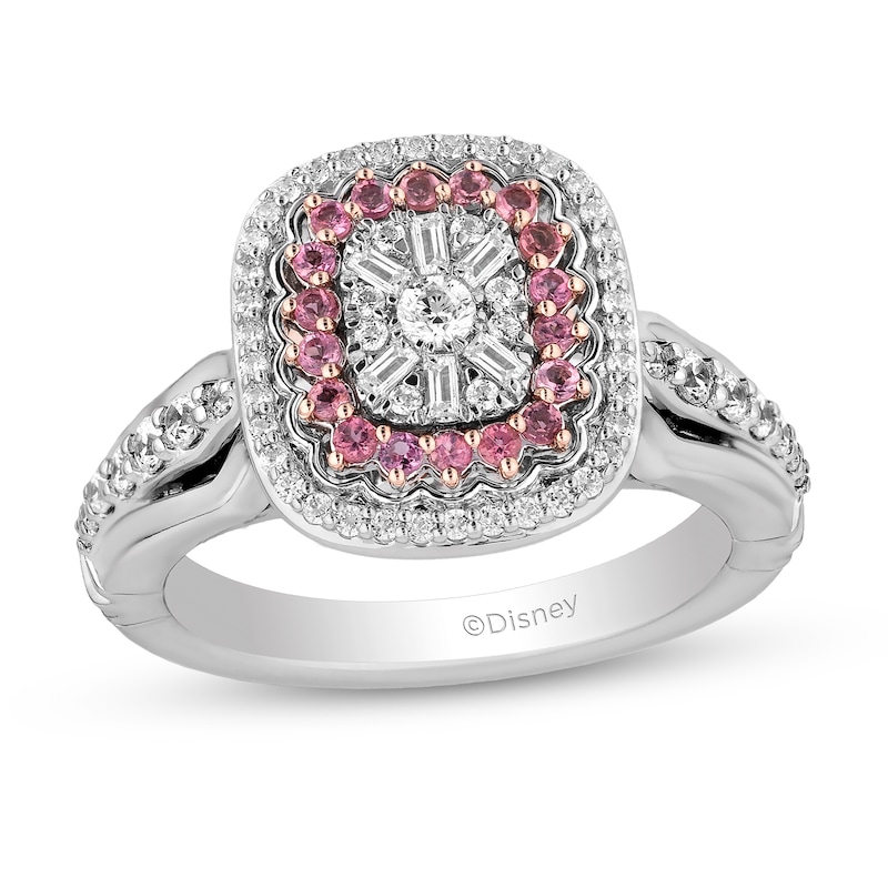 Main Image 1 of Enchanted Disney 0.45 CT. T.W. Multi-Diamond and Pink Tourmaline Ring in 14K Two Tone Gold - Size 7