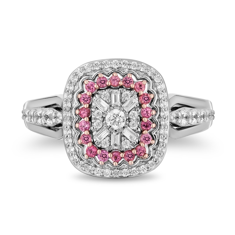Main Image 4 of Enchanted Disney 0.45 CT. T.W. Multi-Diamond and Pink Tourmaline Ring in 14K Two Tone Gold - Size 7