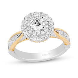Enchanted Disney 1.23 CT. T.W. Diamond Scalloped Frame Engagement Ring in 14K Two Tone Gold - Size 7