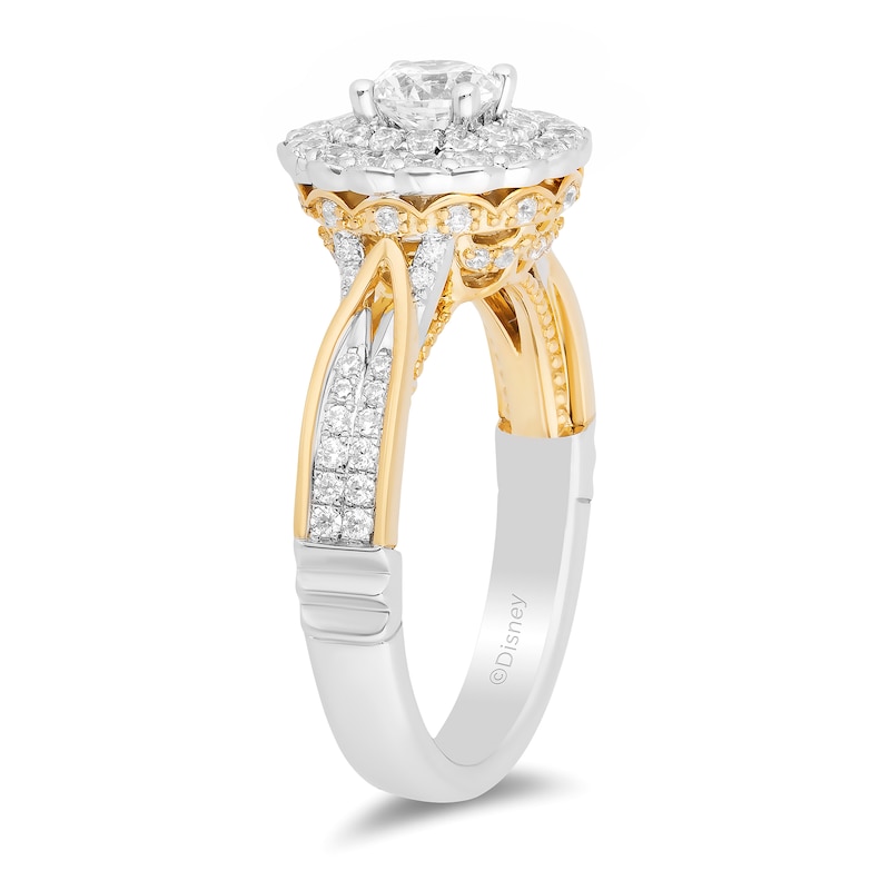 Main Image 2 of Enchanted Disney 1.23 CT. T.W. Diamond Scalloped Frame Engagement Ring in 14K Two Tone Gold - Size 7