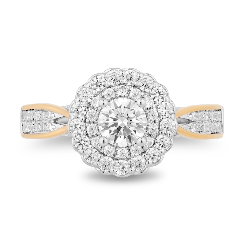 Main Image 4 of Enchanted Disney 1.23 CT. T.W. Diamond Scalloped Frame Engagement Ring in 14K Two Tone Gold - Size 7