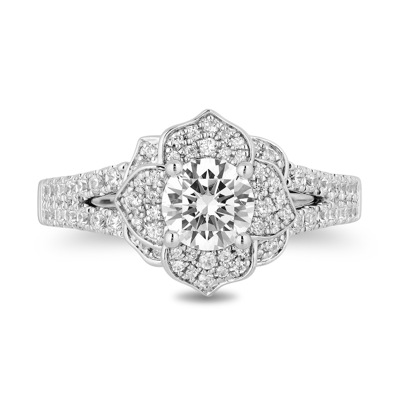 Main Image 4 of Enchanted Disney 1.23 CT. T.W. Diamond Flower Ring in 14K White Gold - Size 7