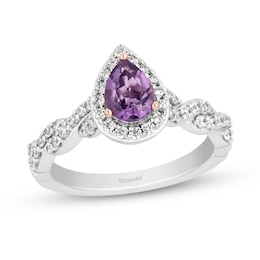 Enchanted Disney 0.45 CT. T.W. Diamond and Amethyst Engagement Ring in 14K Two Tone Gold - Size 7