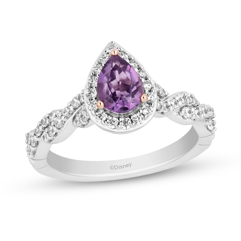 Main Image 1 of Enchanted Disney 0.45 CT. T.W. Diamond and Amethyst Engagement Ring in 14K Two Tone Gold - Size 7