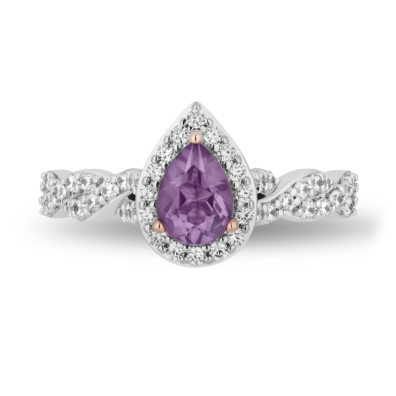 Main Image 4 of Enchanted Disney 0.45 CT. T.W. Diamond and Amethyst Engagement Ring in 14K Two Tone Gold - Size 7