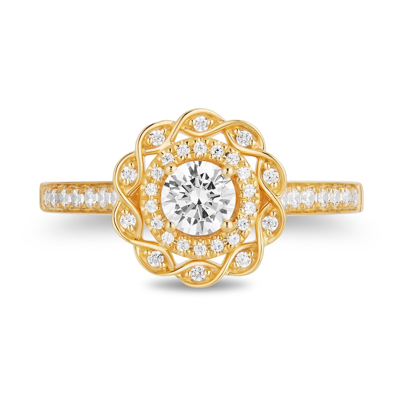 Main Image 4 of Enchanted Disney 0.69 CT. T.W. Diamond Scalloped Frame Engagement Ring in 14K Gold - Size 7